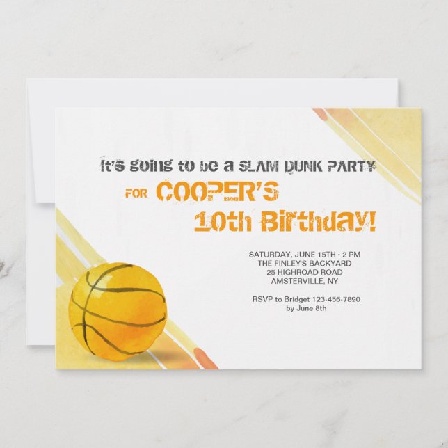Basketball Watercolor Invitation (Front)