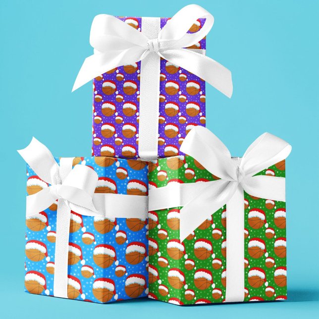 Basketball Wearing Santa's Hat & Snowflakes Colour Wrapping Paper Sheet (Creator Uploaded)