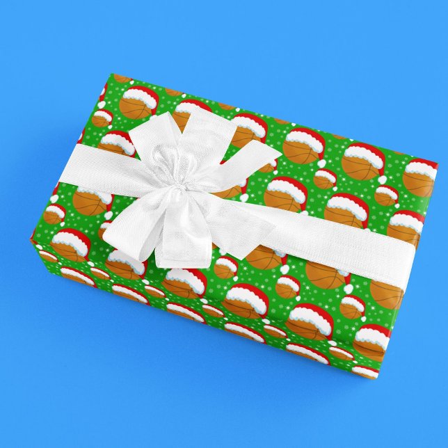 Basketball Wearing Santa's Hat & Snowflakes  Wrapping Paper (Creator Uploaded)