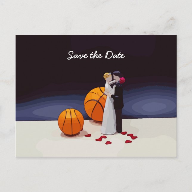 Basketball Wedding Save the Date with bride groom Postcard (Front)