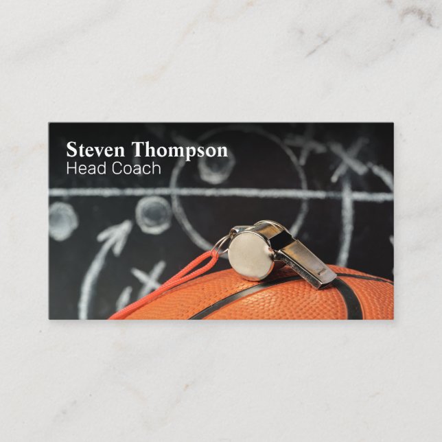 Basketball Whistle and Chalkboard | Team Coach Business Card (Front)