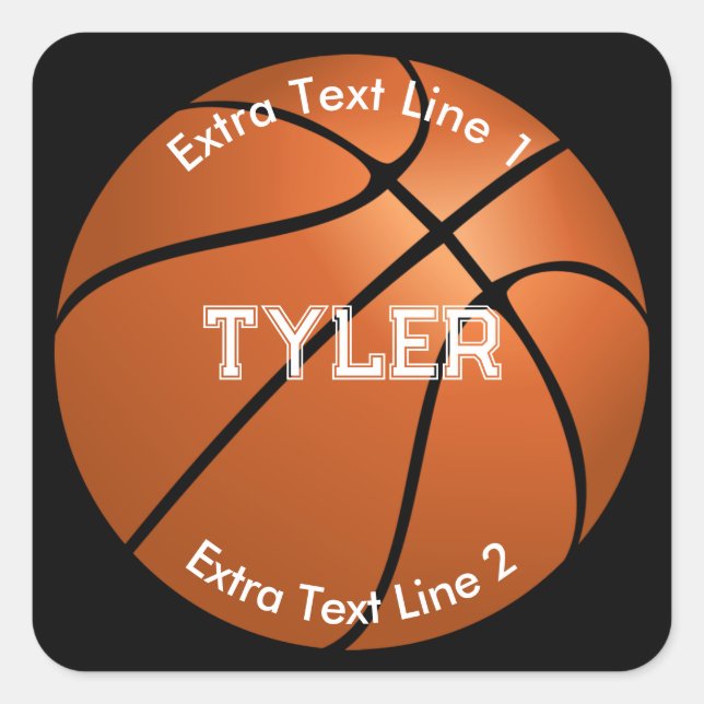 Basketball, White Name, 2 Text Lines, Black, Vs 2 Square Sticker (Front)