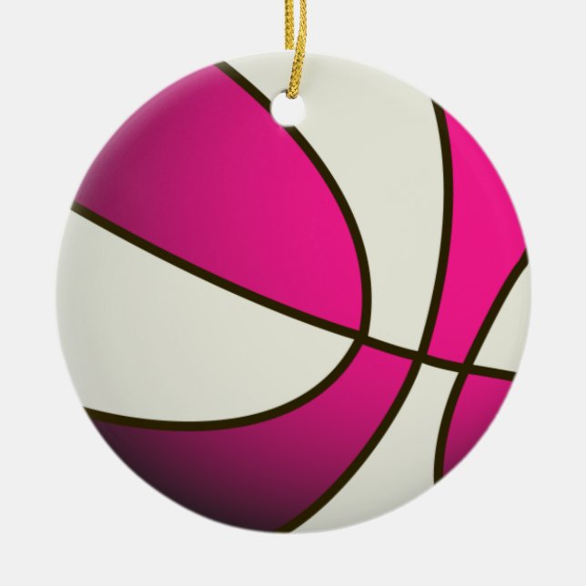 Basketball - White/Pink Ceramic Tree Decoration (Front)