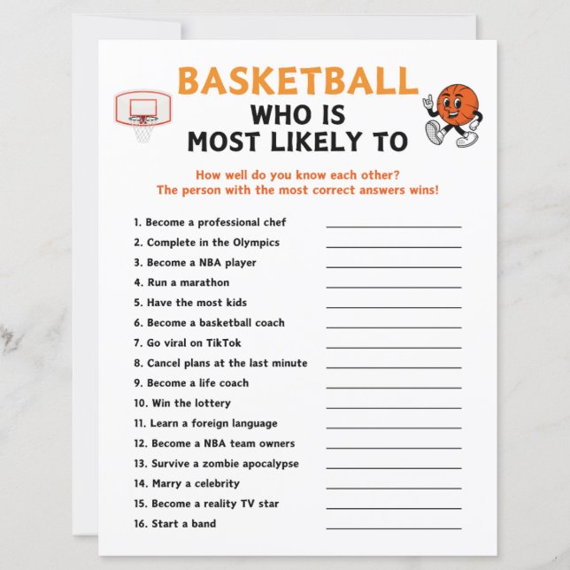 Basketball Who Is Most Likely To Game (Front)