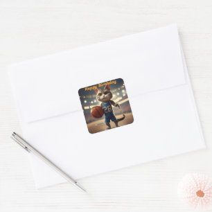 "Basketball with a Side of Catitude" Birthday Square Sticker
