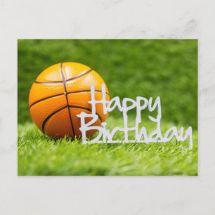 Basketball with Happy Birthday sign on green grass Postcard