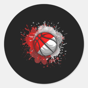 Basketball With Indonesia Flag  Classic Round Sticker