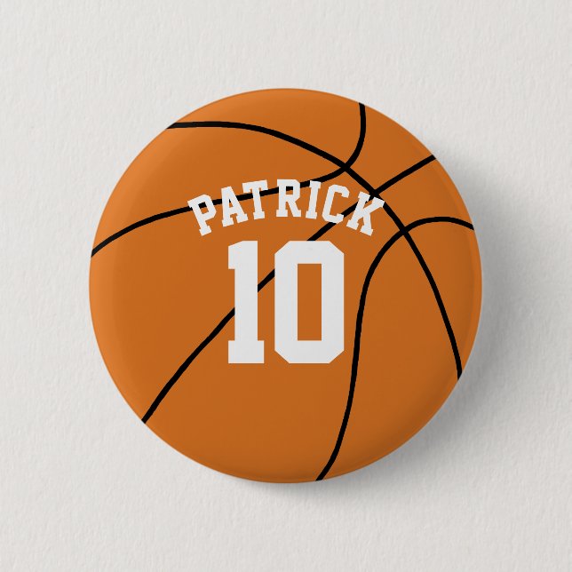 Basketball with Name and Team Number 6 Cm Round Badge (Front)