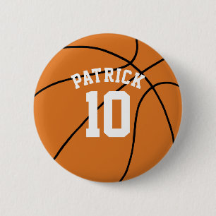 Basketball with Name and Team Number 6 Cm Round Badge