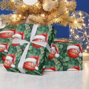 Basketball with Santa hat Christmas Background Wrapping Paper