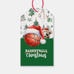 Basketball with Santa hat for Christmas  Gift Tags