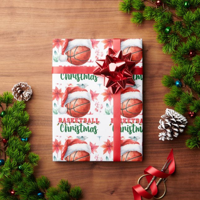 Basketball with Santa hat for Christmas  Wrapping Paper (Holiday Gift)