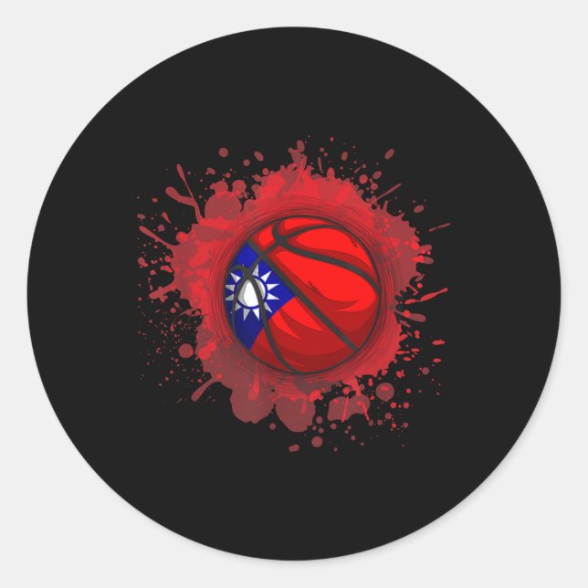 Basketball With Taiwan Flag  Classic Round Sticker (Front)