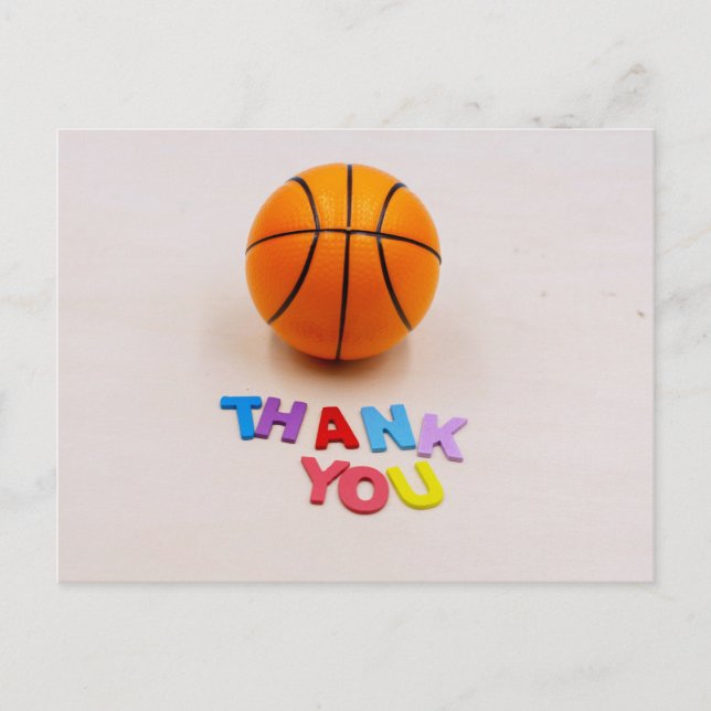 Basketball with thank you word wooden background postcard (Front)