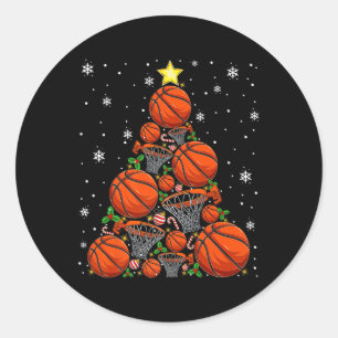 Basketball Xmas Tree Lights Santa Basketball Chris Classic Round Sticker