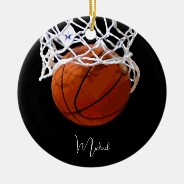Basketball Your Name Ceramic Tree Decoration (Front)
