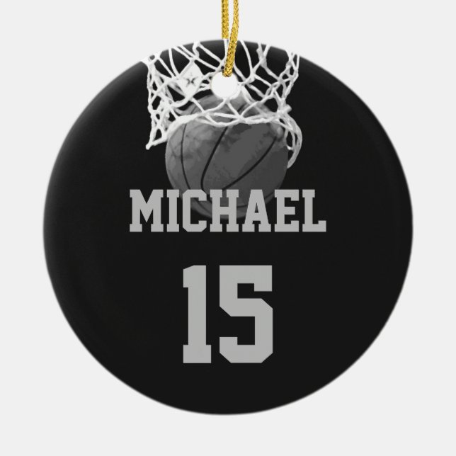 Basketball Your Name Ceramic Tree Decoration (Front)