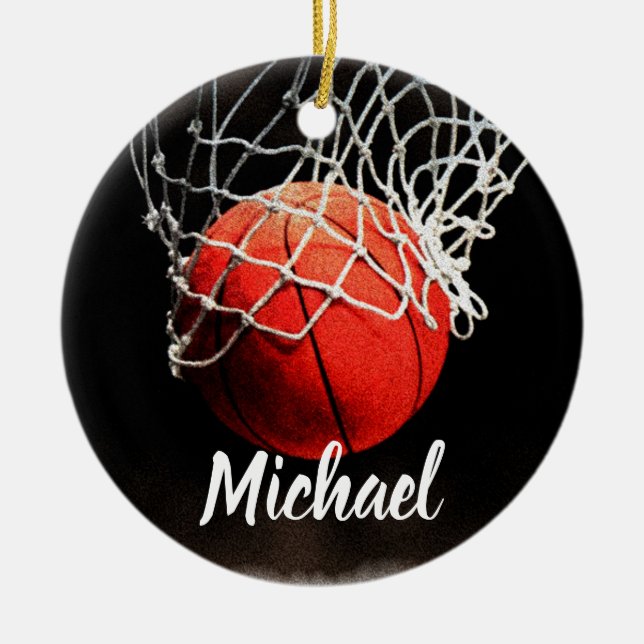 Basketball Your Name Ceramic Tree Decoration (Front)