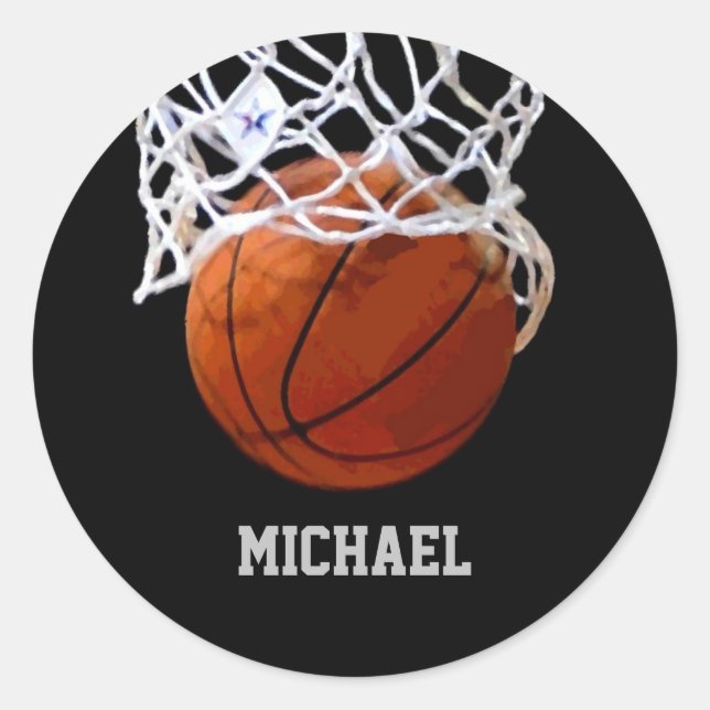 Basketball Your Name Classic Round Sticker (Front)
