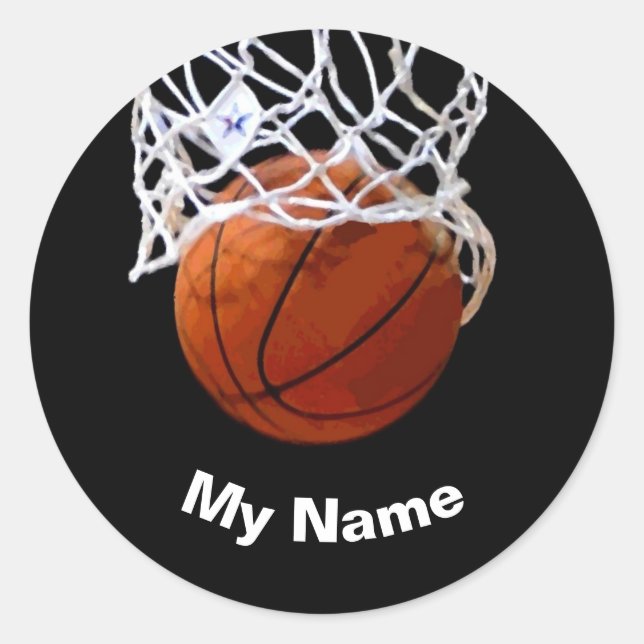 Basketball Your Name Custom Classic Round Sticker (Front)