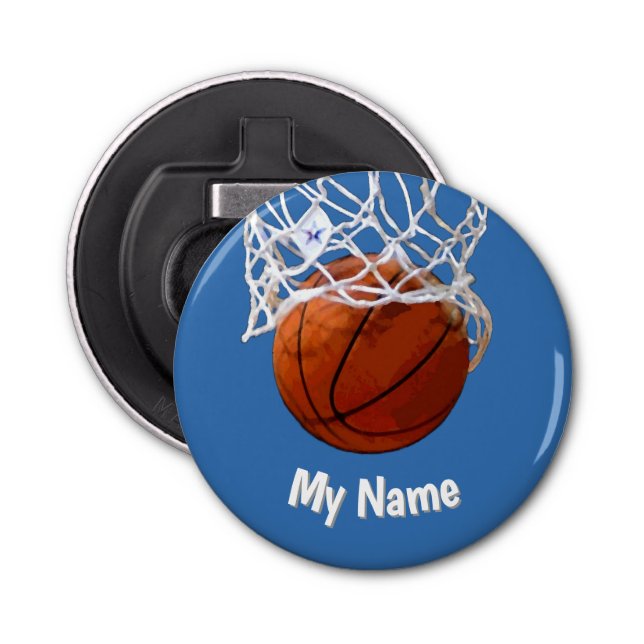 Basketball Your Name Custom Steel Blue Background Bottle Opener (Front)