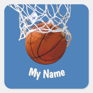 Basketball Your Name Custom Steel Blue Background Square Sticker