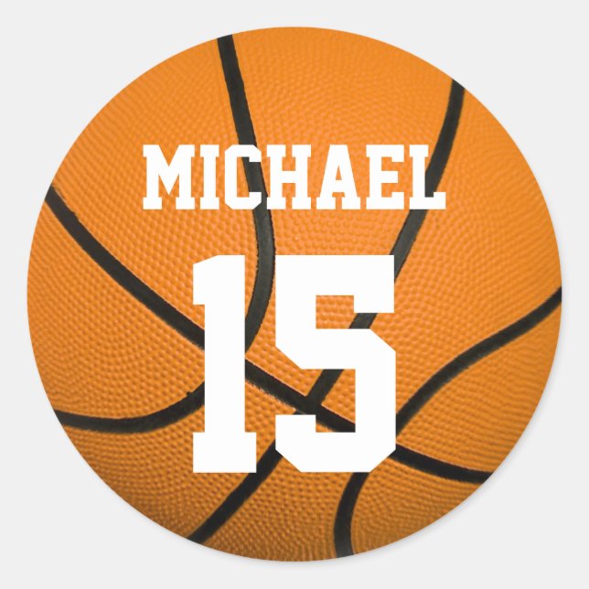 Basketball Your Name Customisable Classic Round Sticker (Front)