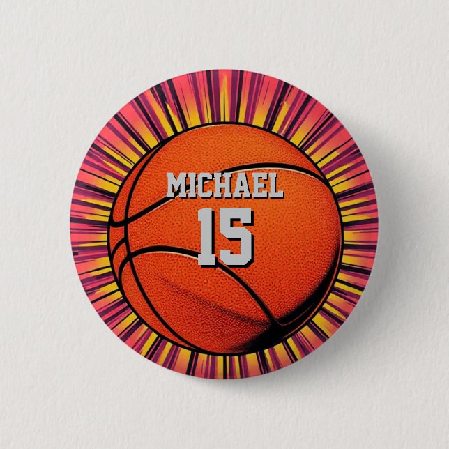 Basketball Your Name Pop Art 6 Cm Round Badge (Front)