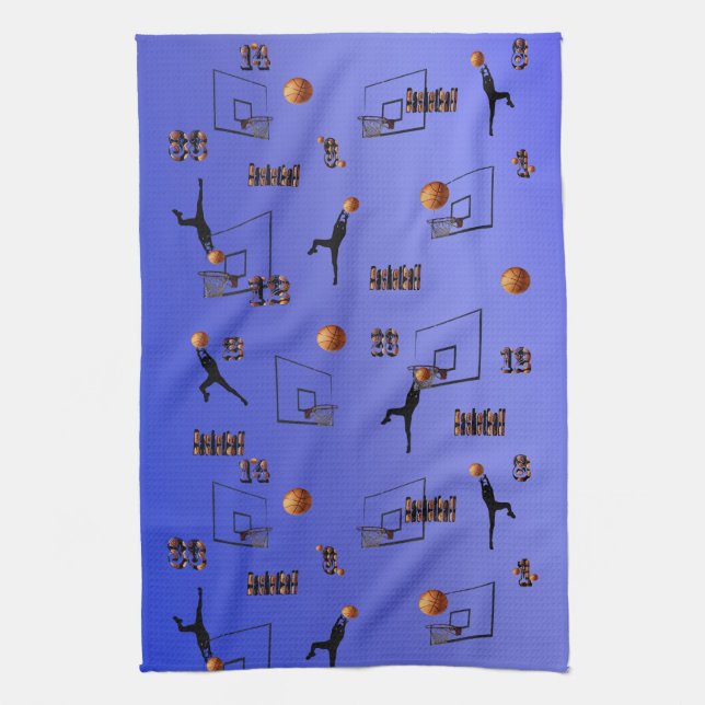 Basketballers Shooting Hoops, Tea Towel (Vertical)
