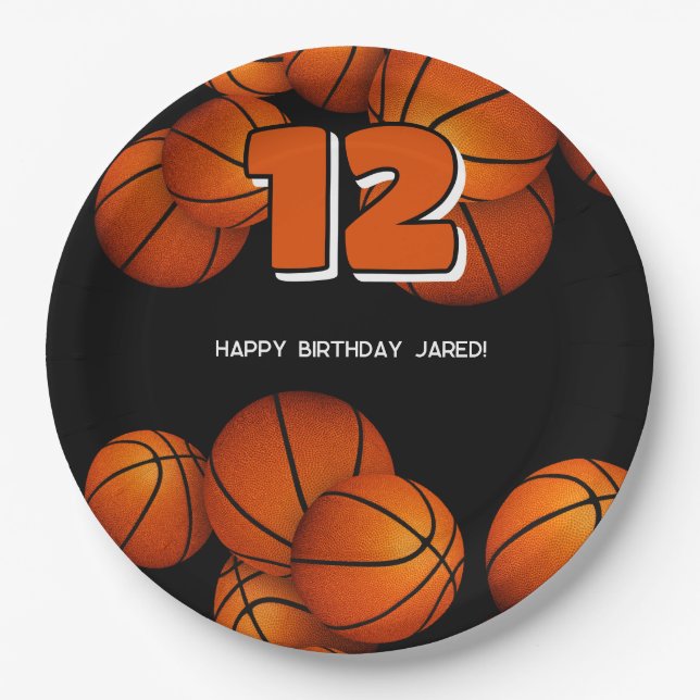 basketballs accent boys girls sports party paper plate (Front)