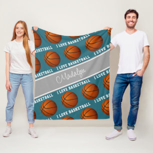 basketballs and I love basketball text pattern Fleece Blanket