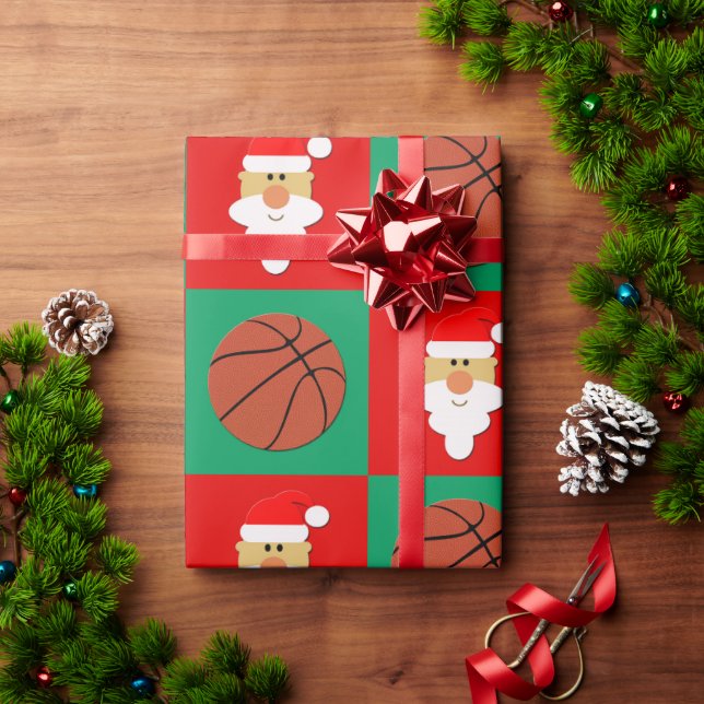 Basketballs and Santa Basketball Player Christmas Wrapping Paper (Holiday Gift)