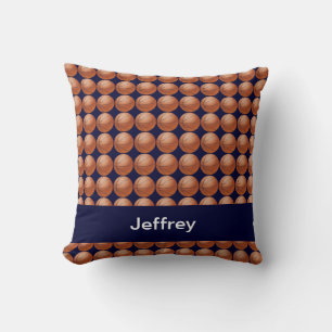 Basketballs, Blue, Personalized Name, Square Cushion