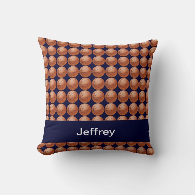 Basketballs, Blue, Personalized Name, Square Cushion (Front)