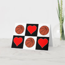 Basketballs & Hearts Cute Chequered Pattern Greeti