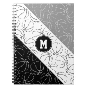 basketballs line art on bold grey white black notebook