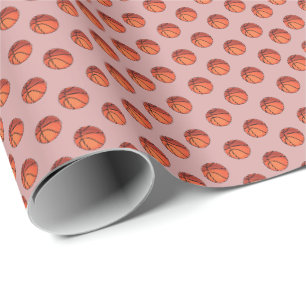 Basketballs on Dark Tea Rose Pink Wrapping Paper