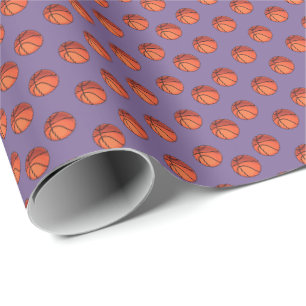 Basketballs on Grey-Purple Wrapping Paper