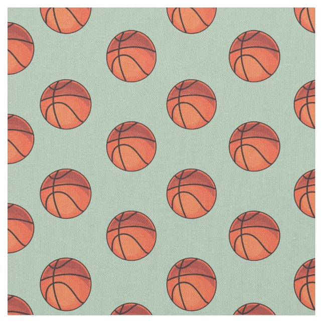 Basketballs on Sage Green Fabric (Close Up)