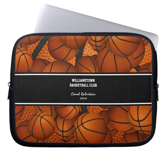 basketballs pattern coach gift w custom name laptop sleeve (Front)