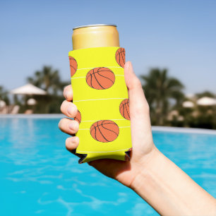 Basketballs pattern on yellow seltzer can cooler