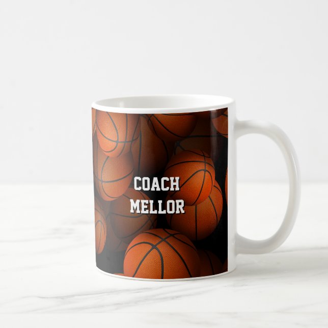 basketballs pattern personalised team coach coffee mug (Right)