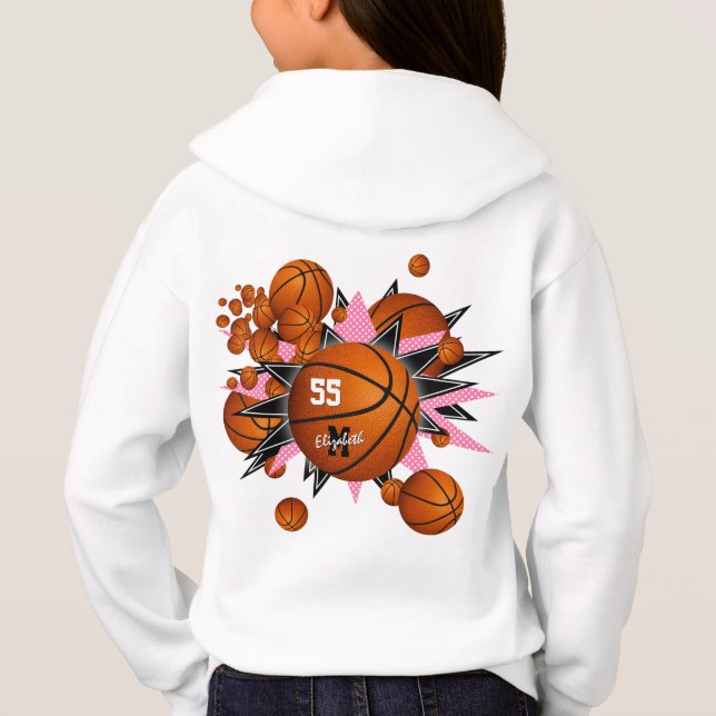 basketballs pink black stars girl's sports (Back)