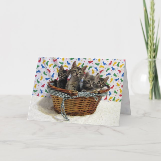 Basketful of Tabbies Birthday Card (Front)