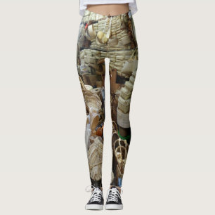 Baskets in a kitchen store create natural coloured leggings