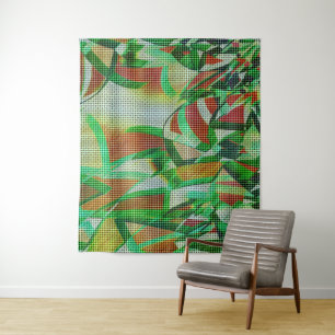 Baskets style upon green curved ribbons tapestry