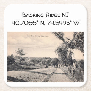 Basking Ridge NJ Map Coordinate 1906 Vintage Style Square Paper Coaster