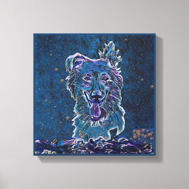 Basque Shepherd Blue Starry Night Painting Style Canvas Print (Front)