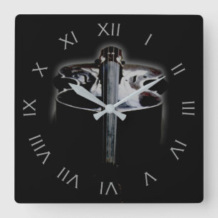 Bass 1 Grey Roman Numbers wccn Square Wall Clock