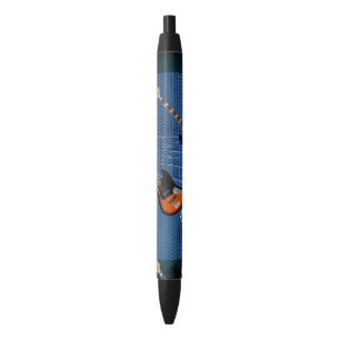 Bass and Acoustic Guitar Tie Black Ink Pen